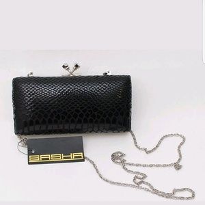Sasha Black Shell Evening Clutch NWT